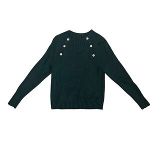 J Crew Women's Dark Green Knit Sweater with Rhinestone Buttons Size S Nylon Wool